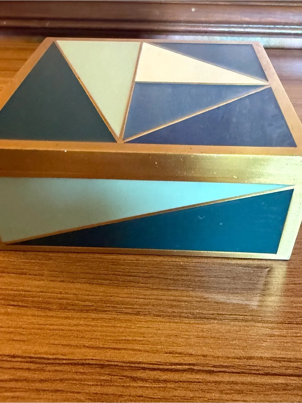 West Elm Enameled Brass Geometric Decorative Keepsake Box Small Cobalt / Sage
